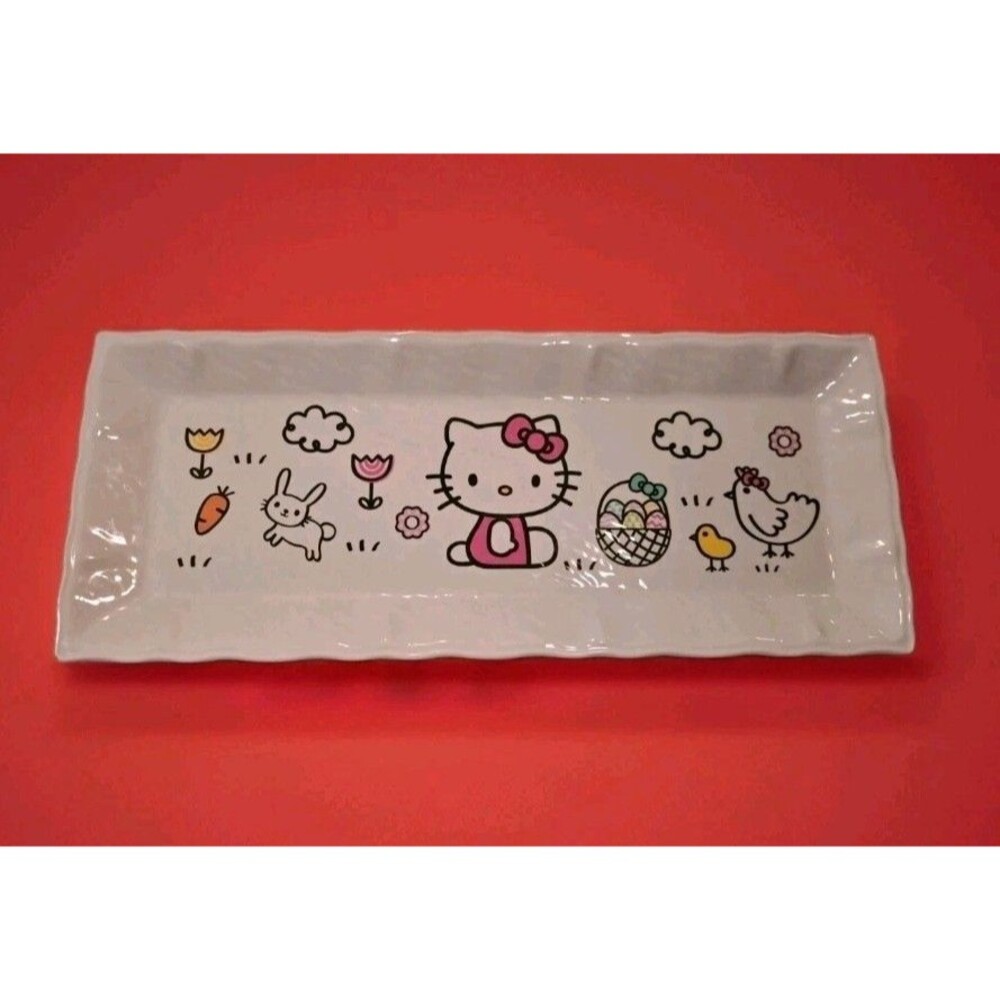 Hello Kitty Easter Melamine Serving Tray Bunny Chick Egg Platter Sanrio 18"